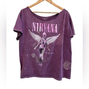 Uocycled Nirvana Handmade Distressed Cut Tee 90’s Grunge Vintage Style Size L